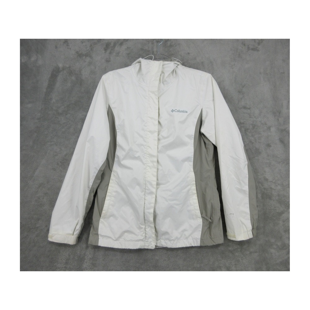 Columbia Jacket Womens Size S White Gray Hooded Full Zip Rain Outdoor Hiking